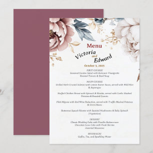 Victorian Peony Luxe Mariage Menu Card 5"x7"