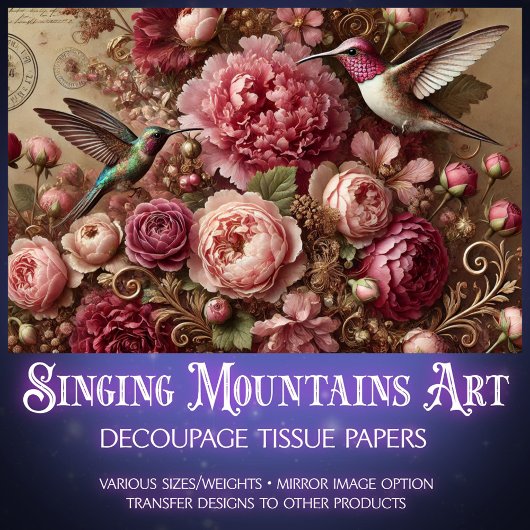 Victorian Romance Hummingbird Floral Decoupage Tissuepapier