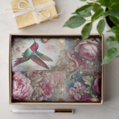 Victorian Romance Pink Rose Hummingbird Decoupage  Tissuepapier (Geschenk)