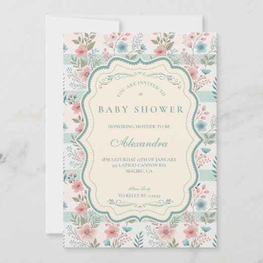 Victorian Rose Lattice Baby Shower Kaart (Voorkant)