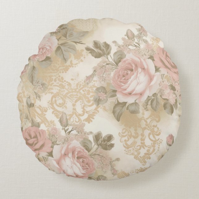 Victorian Roses Print Throw Pillow Rond Kussen (Voorkant)