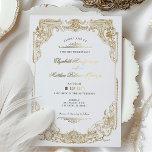 Victorian Royal Elegance Wedding Invitations<br><div class="desc">Entrez dans le monde de la romance intemporelle avec le Victorian Royal Elegance Faire-part de mariage, un faire-part parfait pour l'union. Cette invitation exhale la beauté classique avec ses fleuris dorés ornés et ses défilés complexes qui encadrent la typographie élégante. Le design royal rappelle une salle de bal de l'époque...</div>