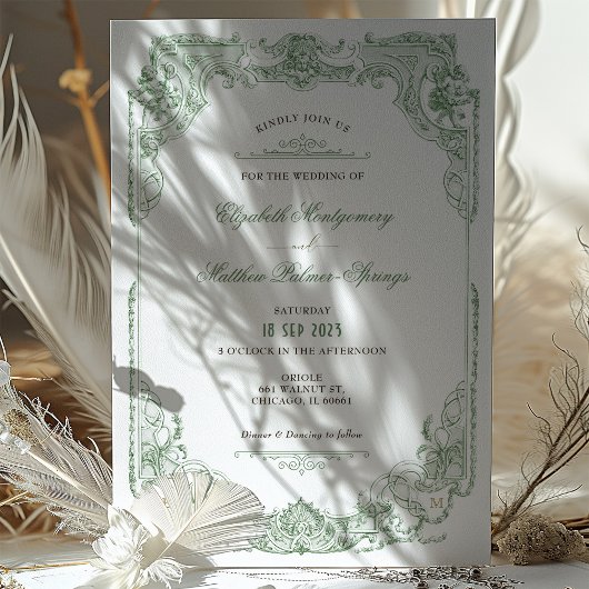 Victorian Royal Sage Green Wedding Invitations