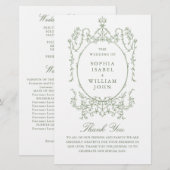 Victorian Sage Green Mariage Cerememing Programme (Devant / Derrière)