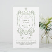 Victorian Sage Green Mariage Cerememing Programme (Debout devant)