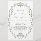 Victorian Sage Green Mariage Cerememing Programme (Devant)