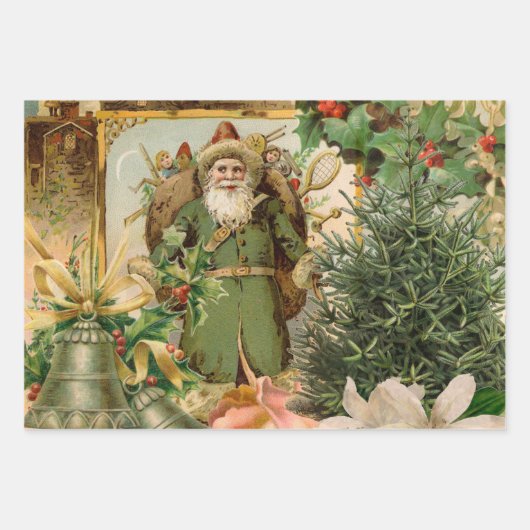 Victorian Santa Claus With Christmas Tree Inpakpapier Vel (Voorkant 2)