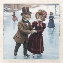 Victorian Skating Cats Glass Coaster Glazen Onderzetter