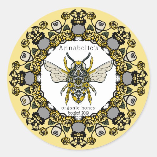 Victorian Steampunk Bee Honey Étiquette (Devant)
