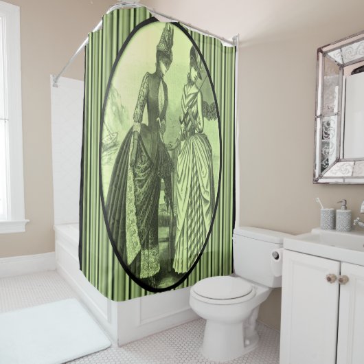 Victorian vert rayé dame douche rideau (En situation)