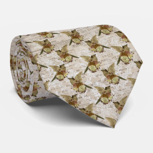 Victorian Vintage Brown News Paper Birds Cravate