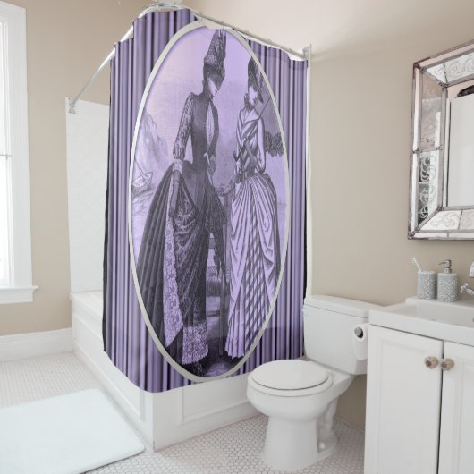 Victorian violet noir rayé dame douche rideau (En situation)