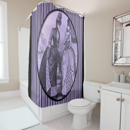 Victorian violette rayé dame douche rideau (En situation)