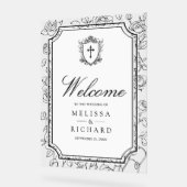 Victorian White Catholic Wedding Welcome Acryl Bord (Hoek)