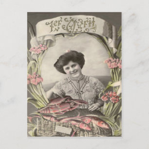 Victorian Woman Fish Poisson April Fool's Briefkaart