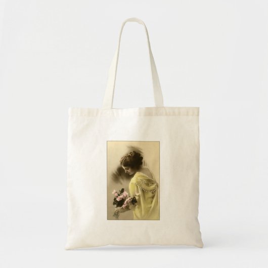 Victorian woman pink roses, romantic tote bag (Voorkant)