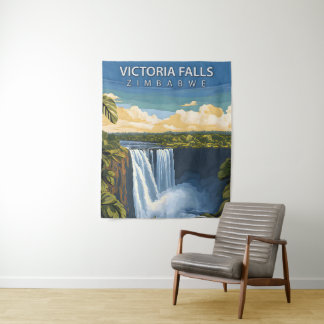 Victoriawatervallen – Retro-reisposter van Zimbabw Wandkleed