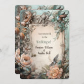 Victorien Pastel Rose bleu Floral Invitation (Devant / Derrière)