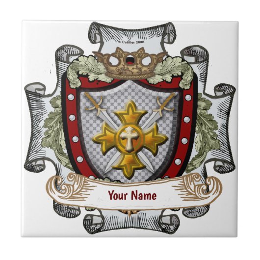 Victory Shield Achternaam  Tegeltje (Voorkant)