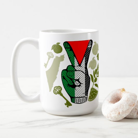 Victory Sign Hand Resistance Red Triangle Symbol Koffiemok (Met donut)