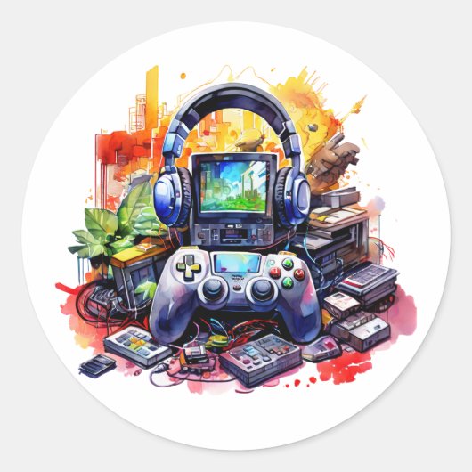 Video Controller en Hoofdtelefoon  Ronde Sticker (Voorkant)