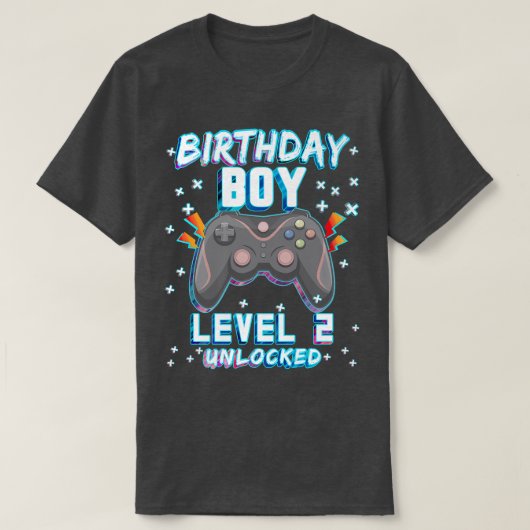 Video game 2e verjaardag Gamer Boys Level 2 Unlock T-shirt (Design voorkant)