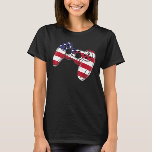 Video Game 4th Of July Controller American Flag T-shirt (Voorkant)