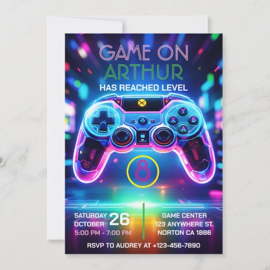 Video game birthday invitation (Devant)