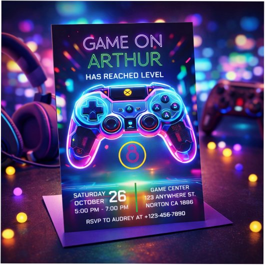 Video game birthday invitation kaart