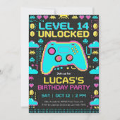 =Video Game Birthday Invitation Pixel Gamer Party (Devant)