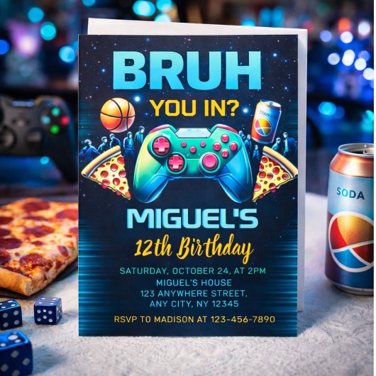 video game birthday party invitation kaart