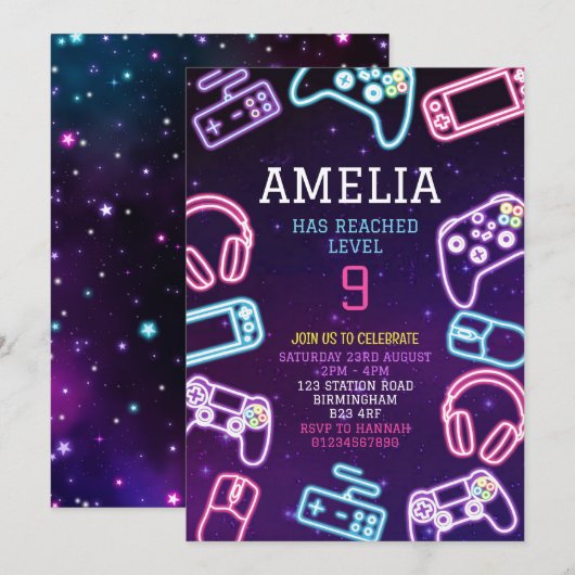 Video game Birthday Party Kaart (Voorkant / Achterkant)