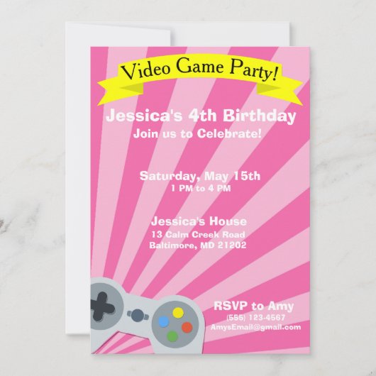 Video Game Birthday Party Uitnodiging (Voorkant)