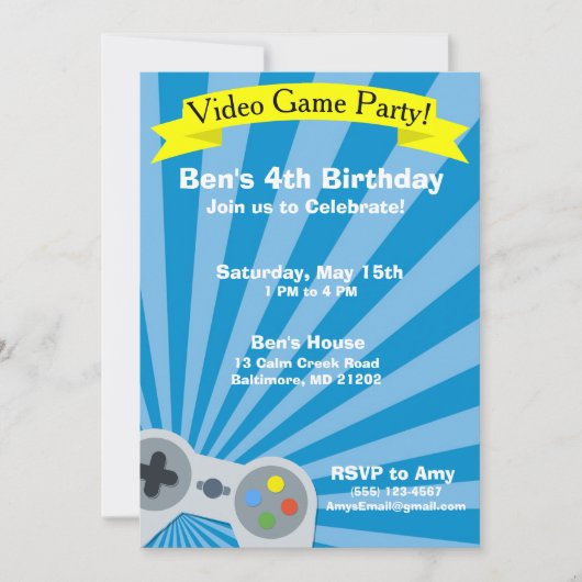 Video Game Birthday Party Uitnodiging (Voorkant)