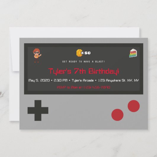 Video Game Birthday Party Uitnodiging (Voorkant)