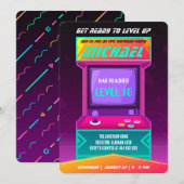 Video game Birthday Uitnodiging, Retro Arcade Kaart (Voorkant / Achterkant)
