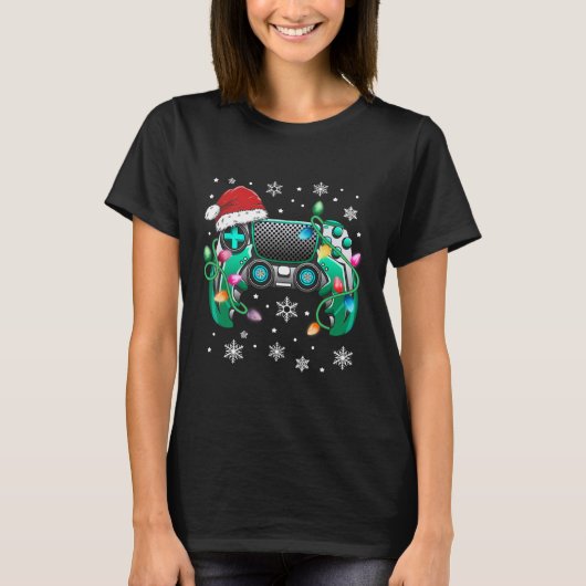 Video Game Controller Christmas Santa Hat Gamer Bo T-shirt (Voorkant)