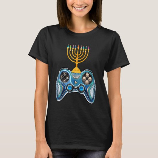 Video Game Controller Hanukkah 2022 Menorah Candle T-shirt (Voorkant)