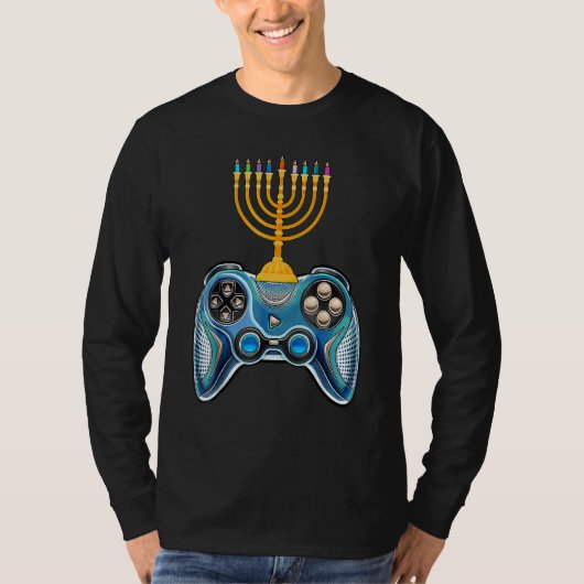 Video Game Controller Hanukkah 2022 Menorah Candle T-shirt (Voorkant)