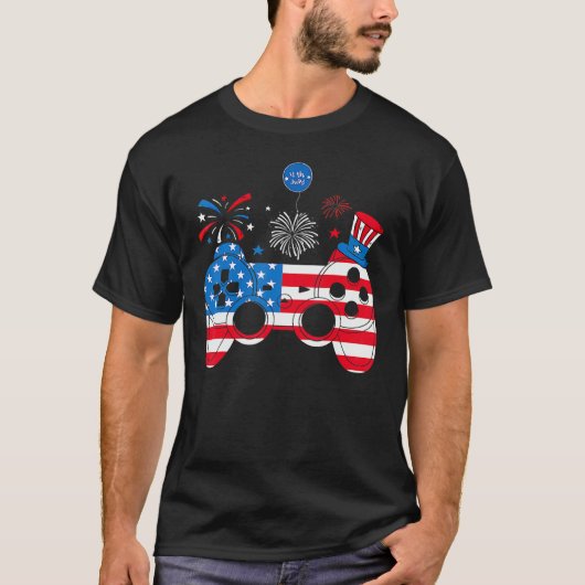 Video Game Controller Happy 4th Of July US America T-shirt (Voorkant)