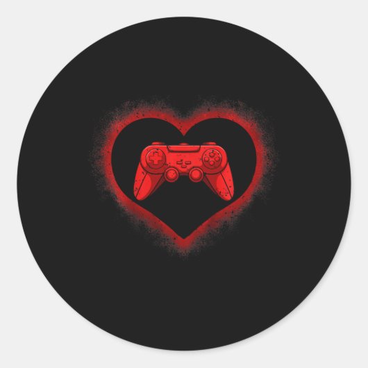 Video-game Controller Heart Valentijnsdag Cool Ga Ronde Sticker (Voorkant)