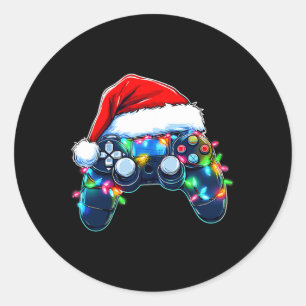 Video Game Controller Kerstman Kerstmuts Gamer Bo Ronde Sticker