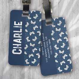 Video Game Controller Monogram Naam Blauw Bagagelabel