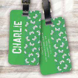 Video Game Controller Monogram Naam Groen Bagagelabel