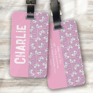 Video Game Controller Monogram Naam Roze Bagagelabel