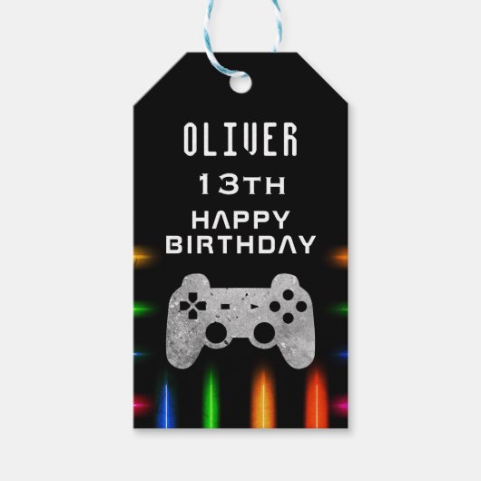 Video Game Controller Neon Gaming Birthday Cadeaulabel (Voorkant)