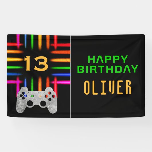 Video game Controller Neon Gaming Birthday Party Spandoek (Horizontaal)