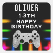 Video Game Controller Neon Gaming Birthday Vierkante Sticker (Voorkant)