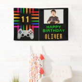 Video Game Controller Neon Gaming Verjaardag Foto Spandoek (Insitu)