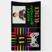 Video Game Controller Neon Gaming Verjaardag Foto Spandoek (Verticaal)